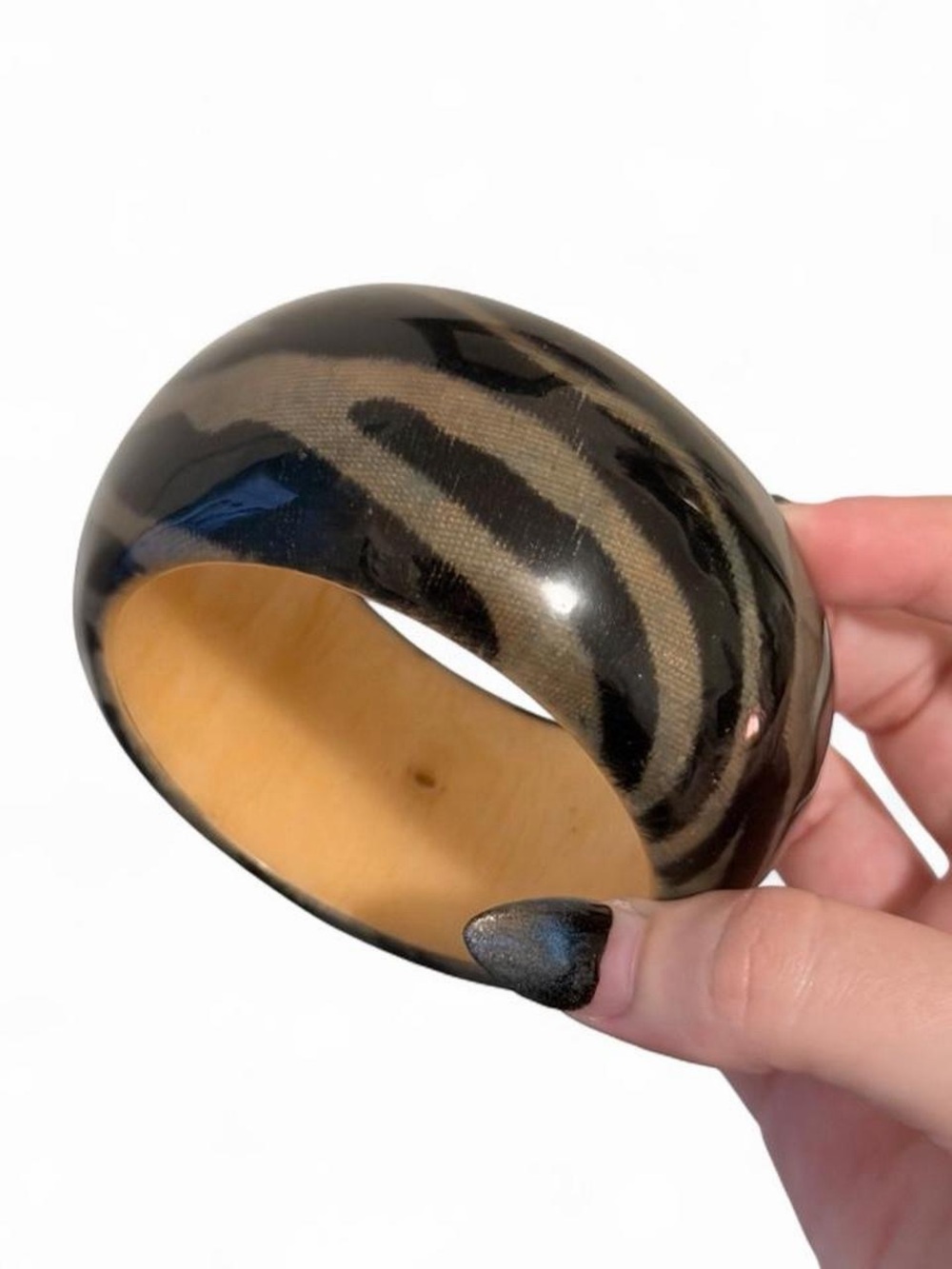 Handcrafted Animal Print Resin Bangle Bracelet - Black and Brown